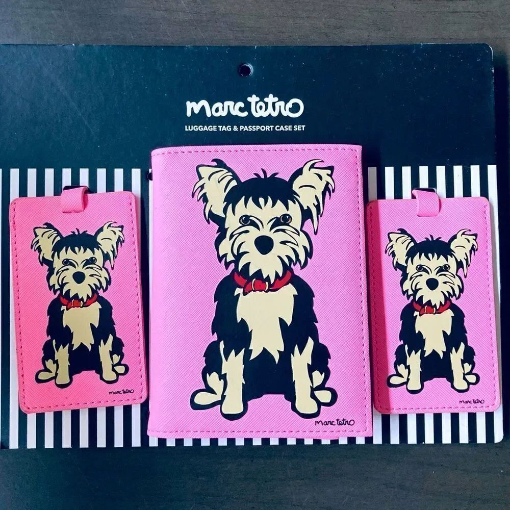 NWT Marc Tetro 3-pc Travel Passport Luggage ID Tags Yorkie Dog Set